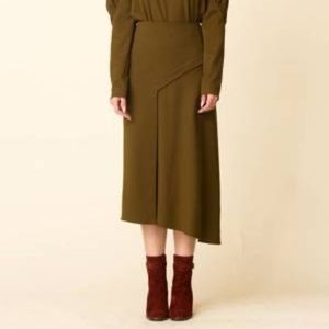 Tibi Twill Draped Asymmetrical Loden Skirt - Size 10